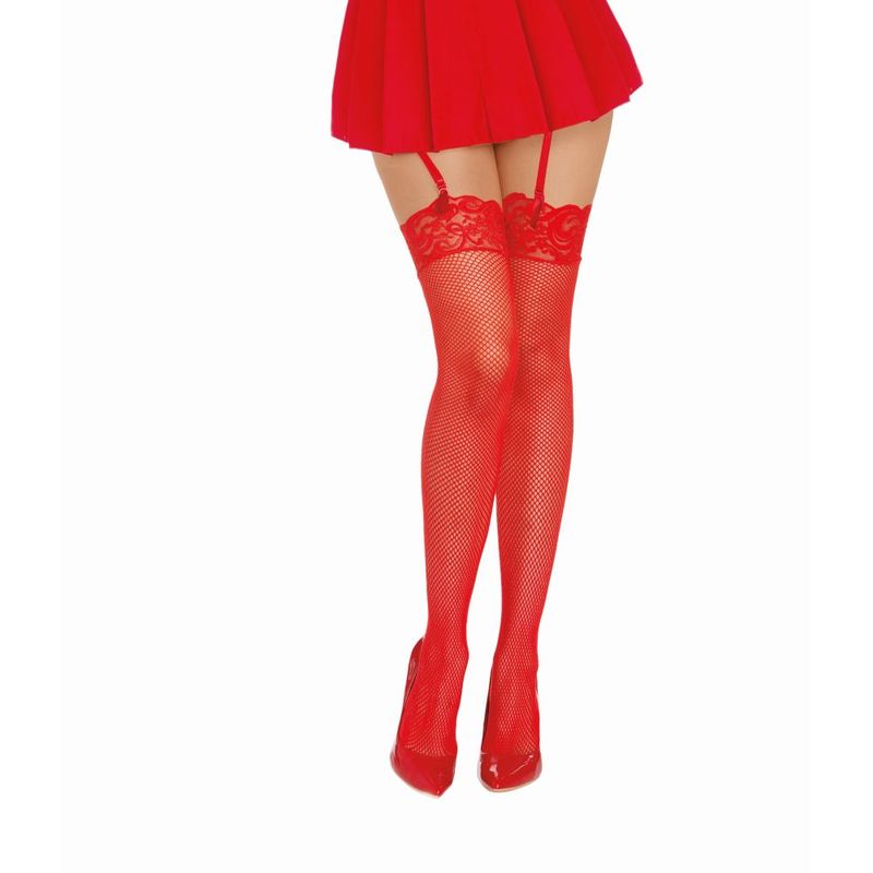 Dreamgirl Thigh High Fishnet Stockings Red - Silk and Sin