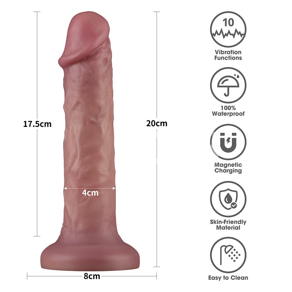 Dual Density Power Cock - 8 Inch Flesh - Flesh 20 cm USB Rechargeable Vibrating Dong - Silk and Sin