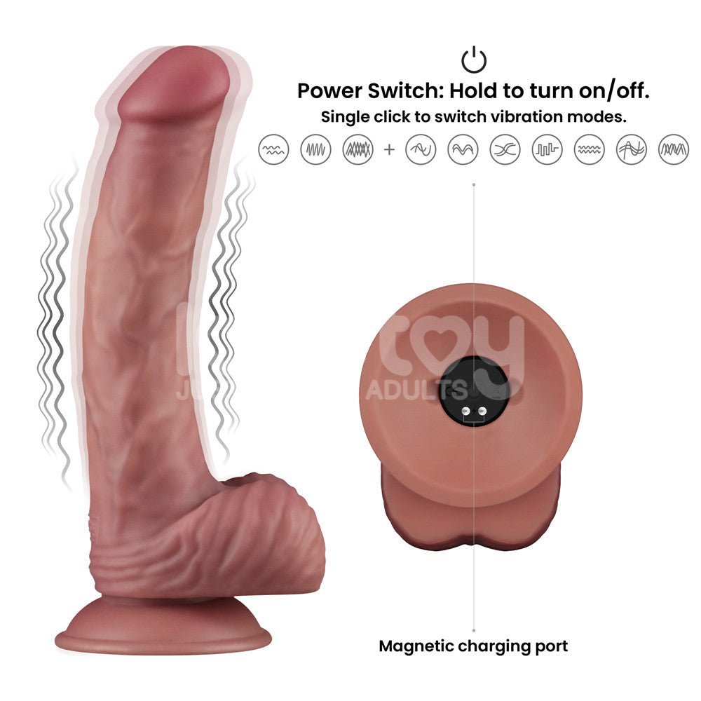 Dual Density Power Cock - 9 Inch Flesh - Flesh 23 cm USB Rechargeable Vibrating Dildo - Silk and Sin