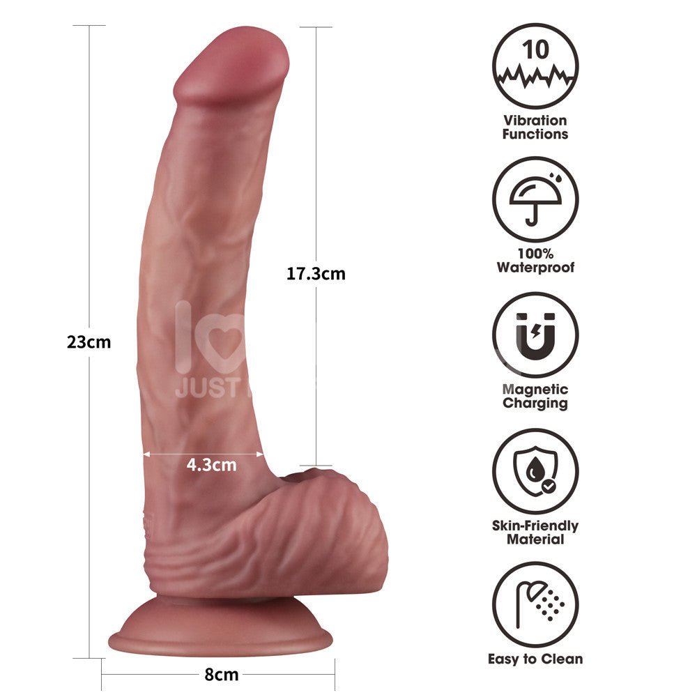 Dual Density Power Cock - 9 Inch Flesh - Flesh 23 cm USB Rechargeable Vibrating Dildo - Silk and Sin