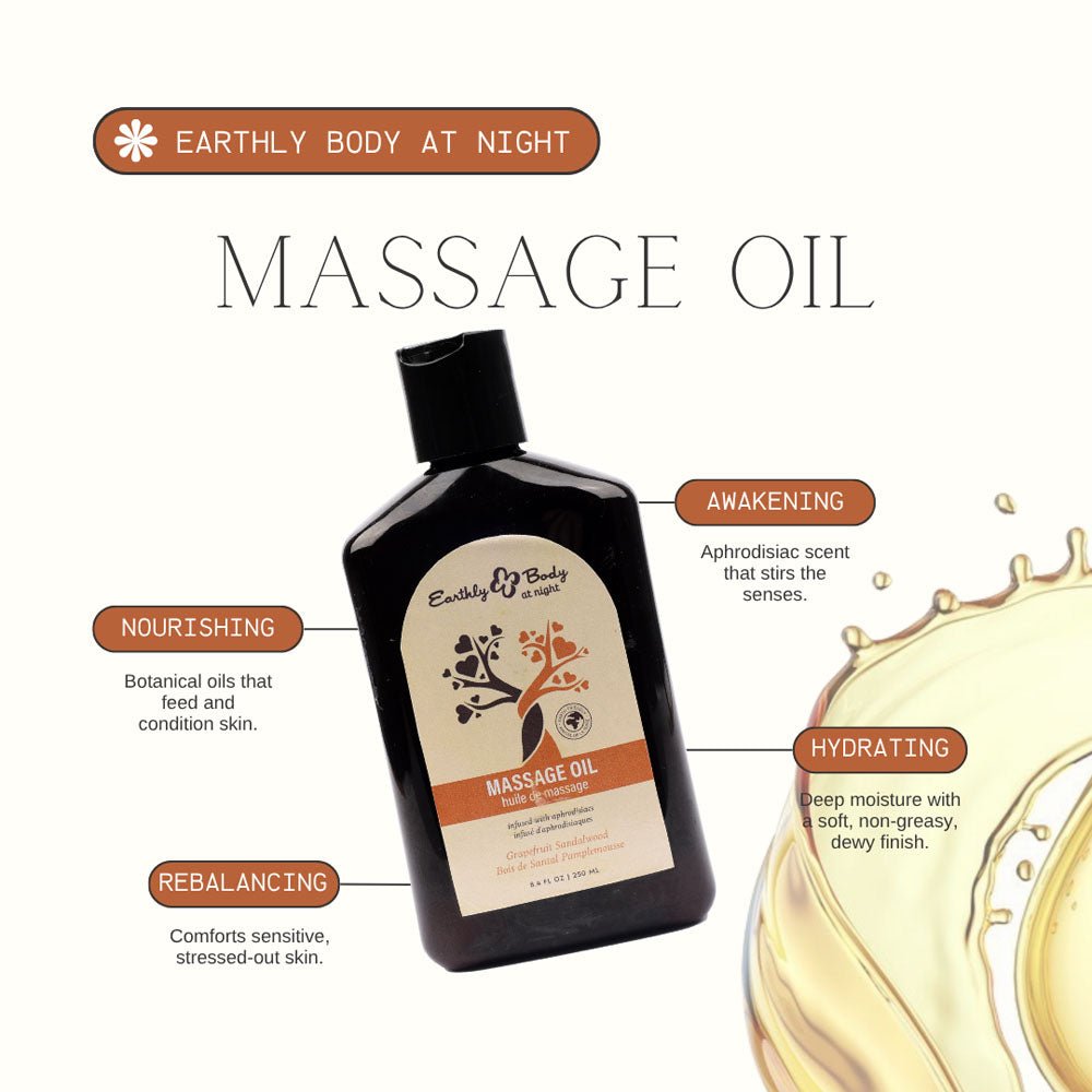 EB Aphrodisiac Massage Oil GRAPEFRUIT SANDALWOOD - 250 ml - Grapefruit Sandalwood Scented Massage Oil - 250 ml Bottle - Silk and Sin