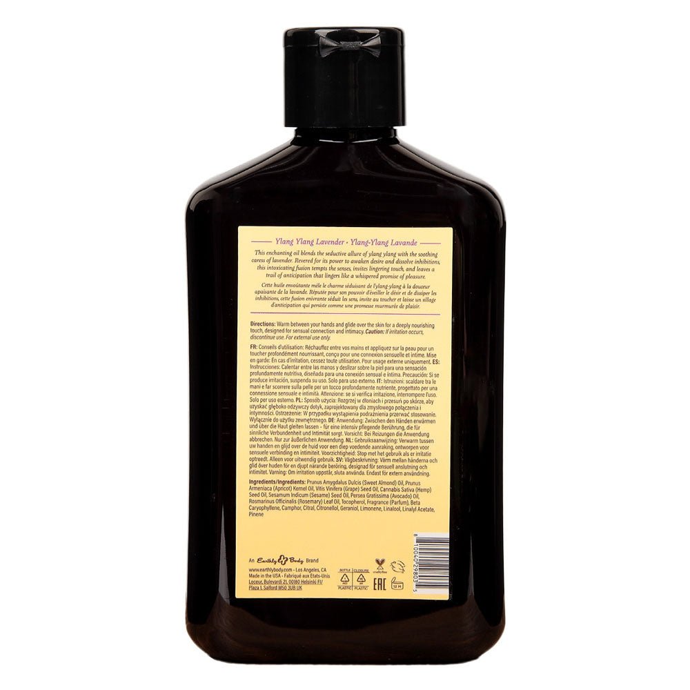 EB Aphrodisiac Massage Oil YLANG YLANG LAVENDER - 250 ml - Ylang Ylang & Sandalwood Scented Massage Oil - 250 ml Bottle - Silk and Sin