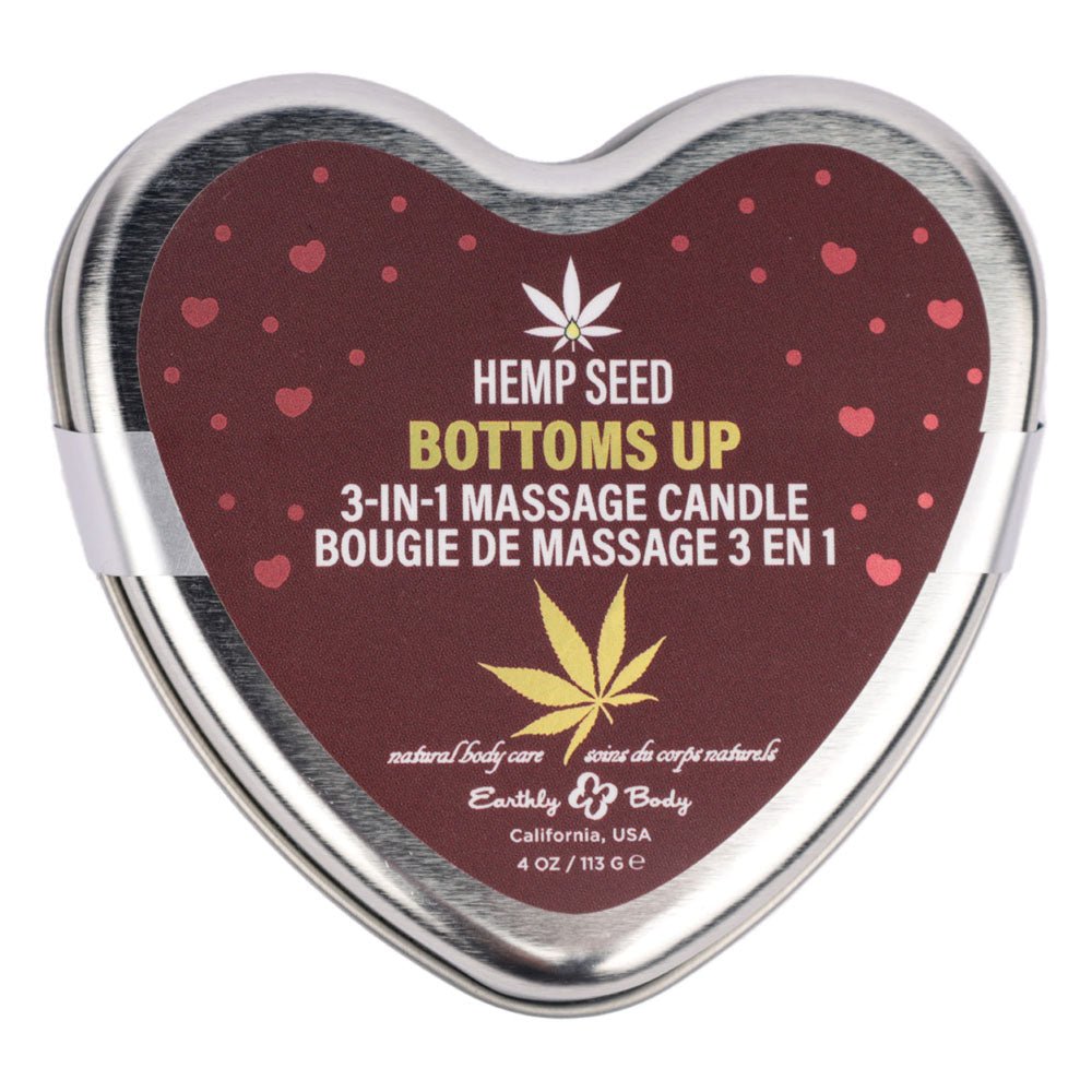 EB Hemp Seed 3 in 1 Massage Heart Candle - Bottom's Up - Bottoms Up (Wild Blueberries, Dewy Meadow-grass, Sweet Wildflowers) - 113 g - Silk and Sin