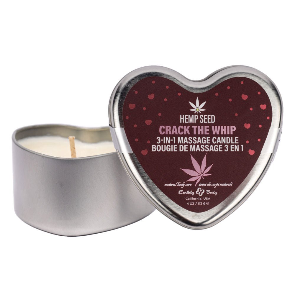 EB Hemp Seed 3 in 1 Massage Heart Candle - Crack The Whip - Crack The Whip (Dew-Kissed Rose, Violet Petals, Warm Amber) - 113 g - Silk and Sin