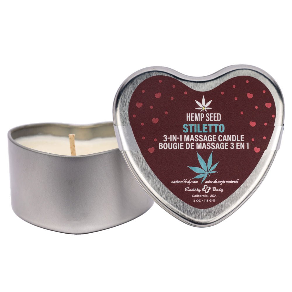 EB Hemp Seed 3 in 1 Massage Heart Candle - Stiletto - Stiletto (Flowering Sage, Wildflower Honey, Creamy Sandalwood) - 113 g - Silk and Sin