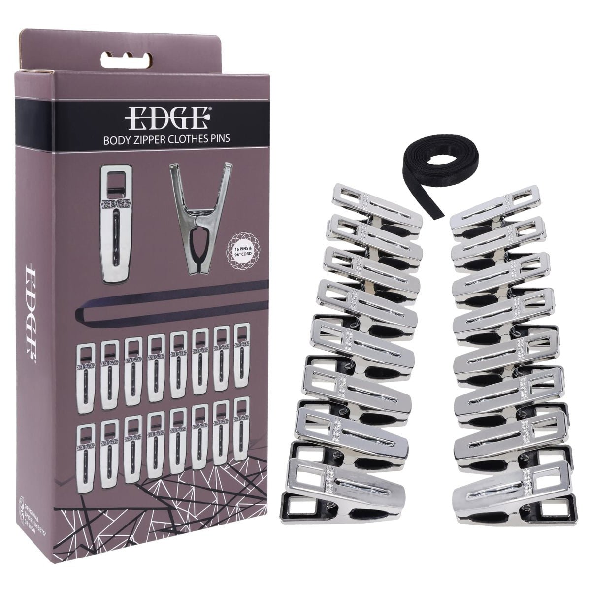 EDGE Body Zipper Clothes Pins - Chrome Chrome Pins - Set of 16 - silkandsin
