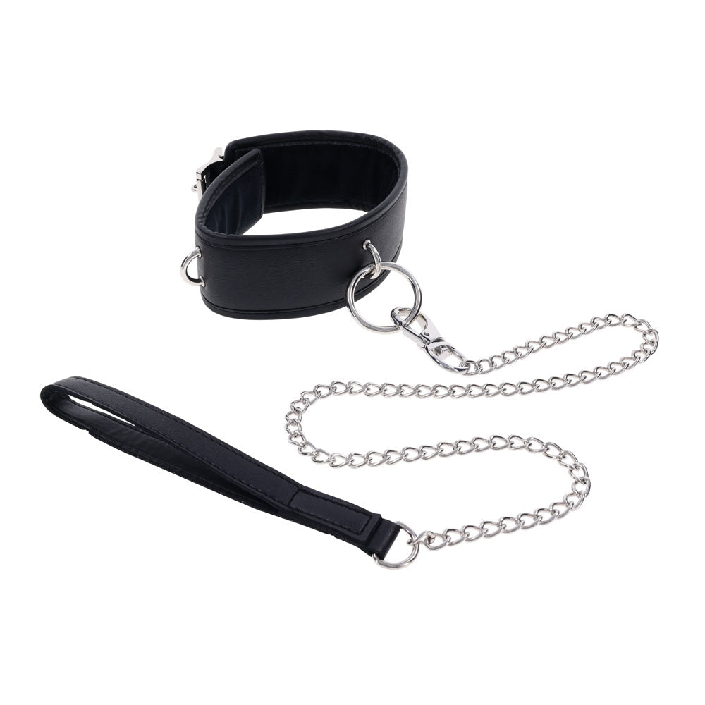 EDGE Collar & Leash - Black Neck Restraint with Heavy Duty Metal Leash - silkandsin
