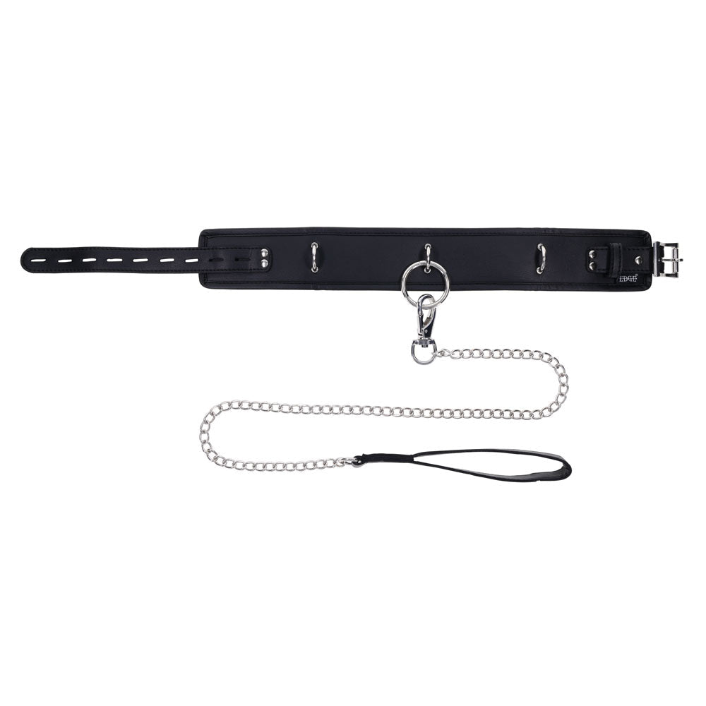 EDGE Collar & Leash - Black Neck Restraint with Heavy Duty Metal Leash - silkandsin