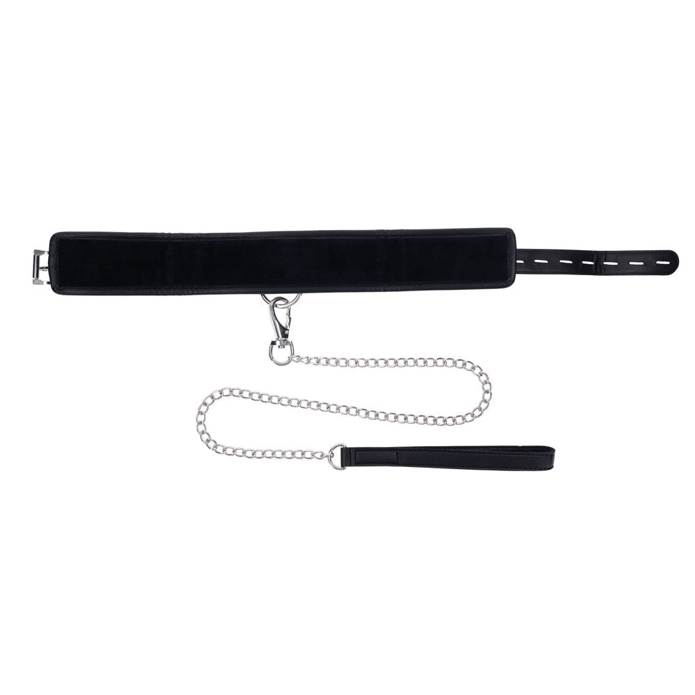 EDGE Collar & Leash - Black Neck Restraint with Heavy Duty Metal Leash - silkandsin