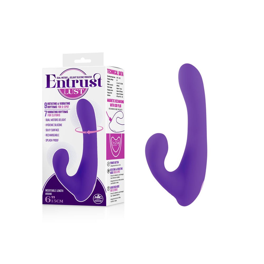 Entrust With Lust - Purple 15 cm USB Rechargeable Rotating Rabbit Vibrator - Silk and Sin