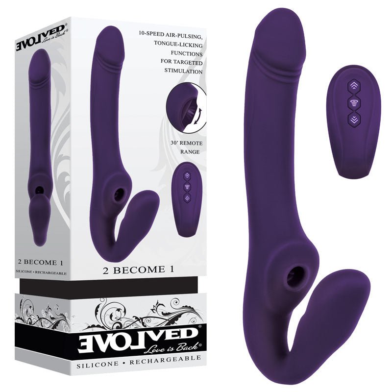 Evolved 2 BECOME 1 - Purple 23.5 cm USB Rechargeable Strapless Strap-On with Remote - Silk and Sin
