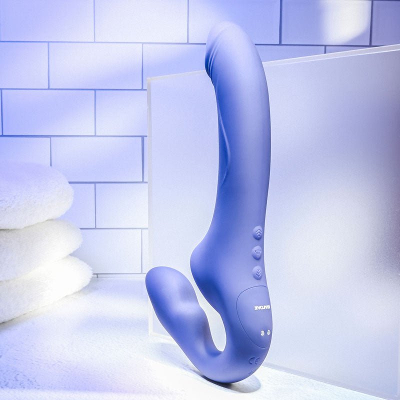 Evolved 2 BECOME 1 - Purple 23.5 cm USB Rechargeable Strapless Strap-On with Remote - Silk and Sin
