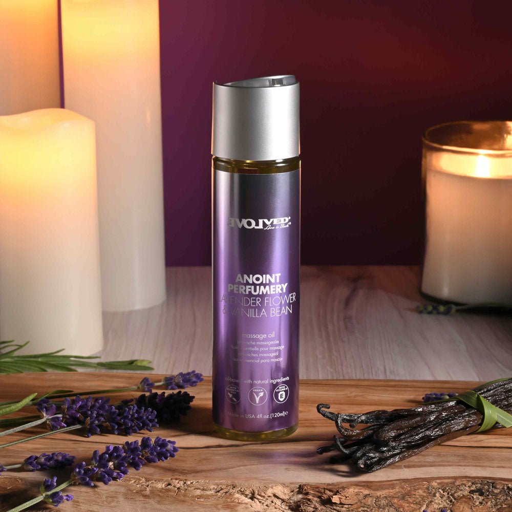 Evolved ANOINT PERFUMERY - Lavender Flower & Vanilla Bean - Lavender Flower & Vanilla Bean Massage Oil - 120 ml Bottle - Silk and Sin