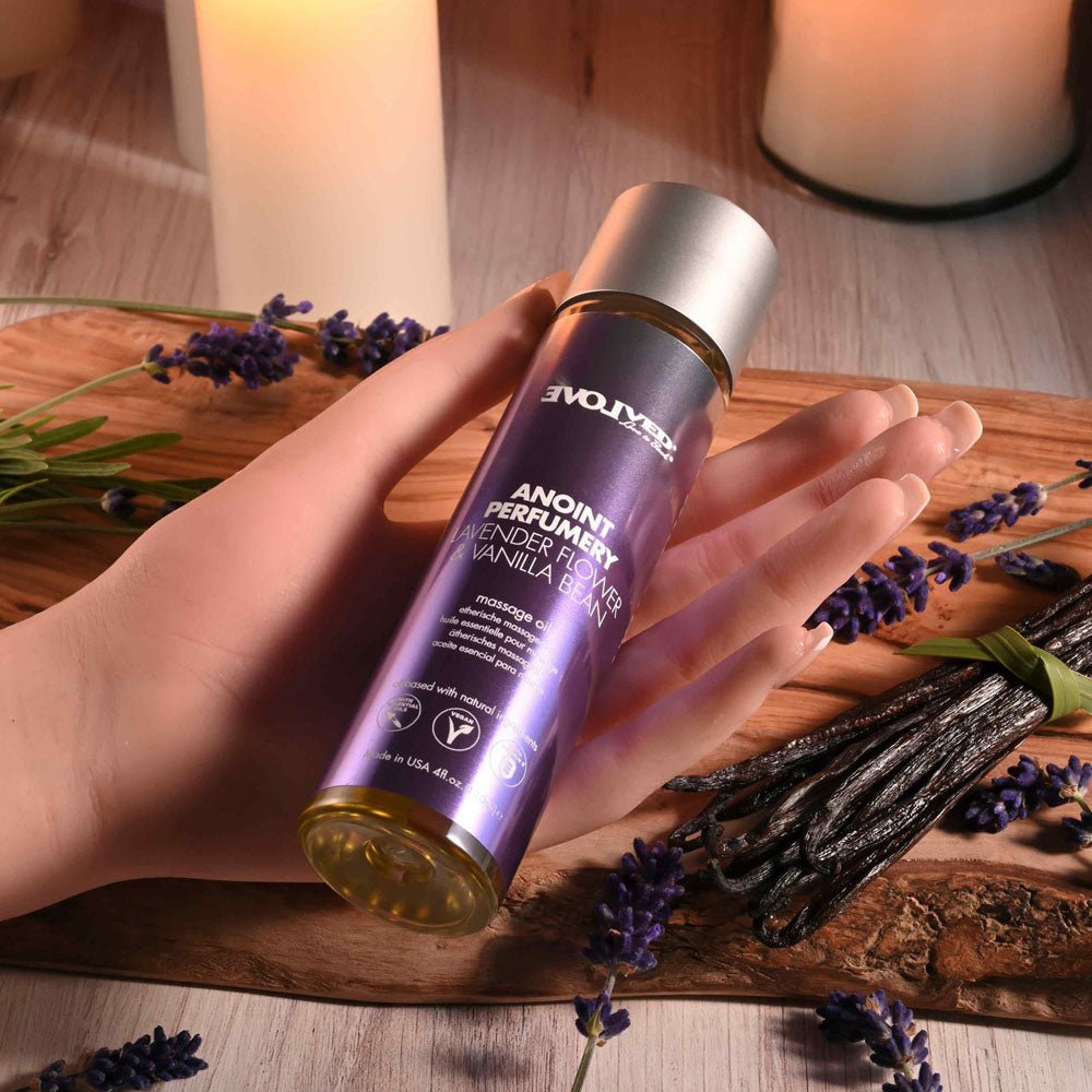 Evolved ANOINT PERFUMERY - Lavender Flower & Vanilla Bean - Lavender Flower & Vanilla Bean Massage Oil - 120 ml Bottle - Silk and Sin