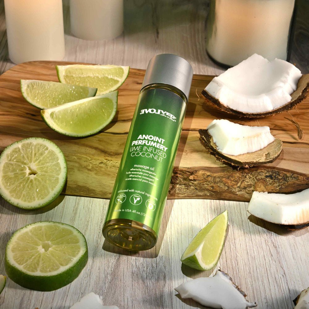 Evolved ANOINT PERFUMERY - Lime Infused Coconut - Lime Infused Coconut Massage Oil - 120 ml Bottle - Silk and Sin