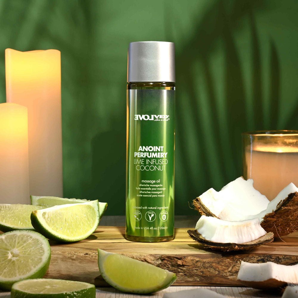 Evolved ANOINT PERFUMERY - Lime Infused Coconut - Lime Infused Coconut Massage Oil - 120 ml Bottle - Silk and Sin