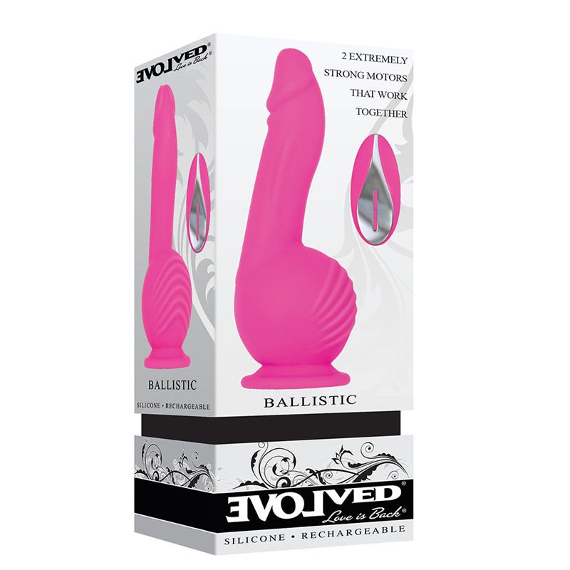 Evolved Ballistic - Pink 19 cm USB Rechargeable Vibrating Dong with Balls Motor & Remote - Silk and Sin
