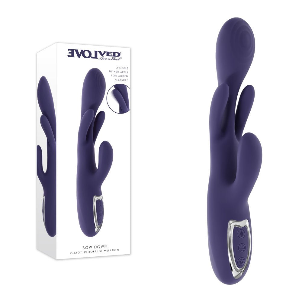 Evolved BOW DOWN - Purple USB Rechargeable Rabbit Vibrator - silkandsin
