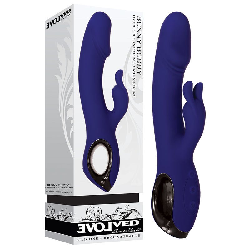 Evolved Bunny Buddy - Blue 22.2 cm USB Rechargeable Rabbit Vibrator - Silk and Sin