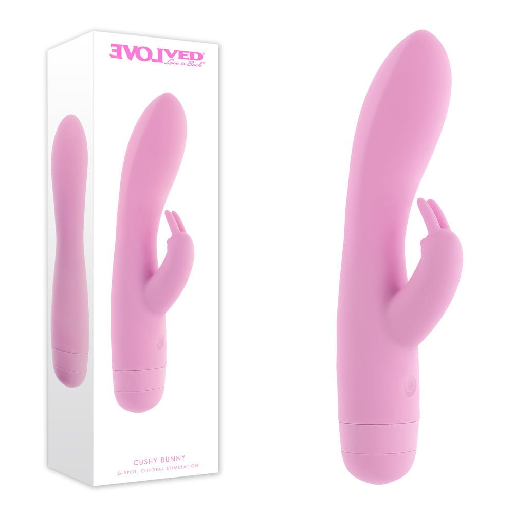 Evolved CUSHY BUNNY - Pink 19.1 cm USB Rechargeable Rabbit Vibrator - Silk and Sin