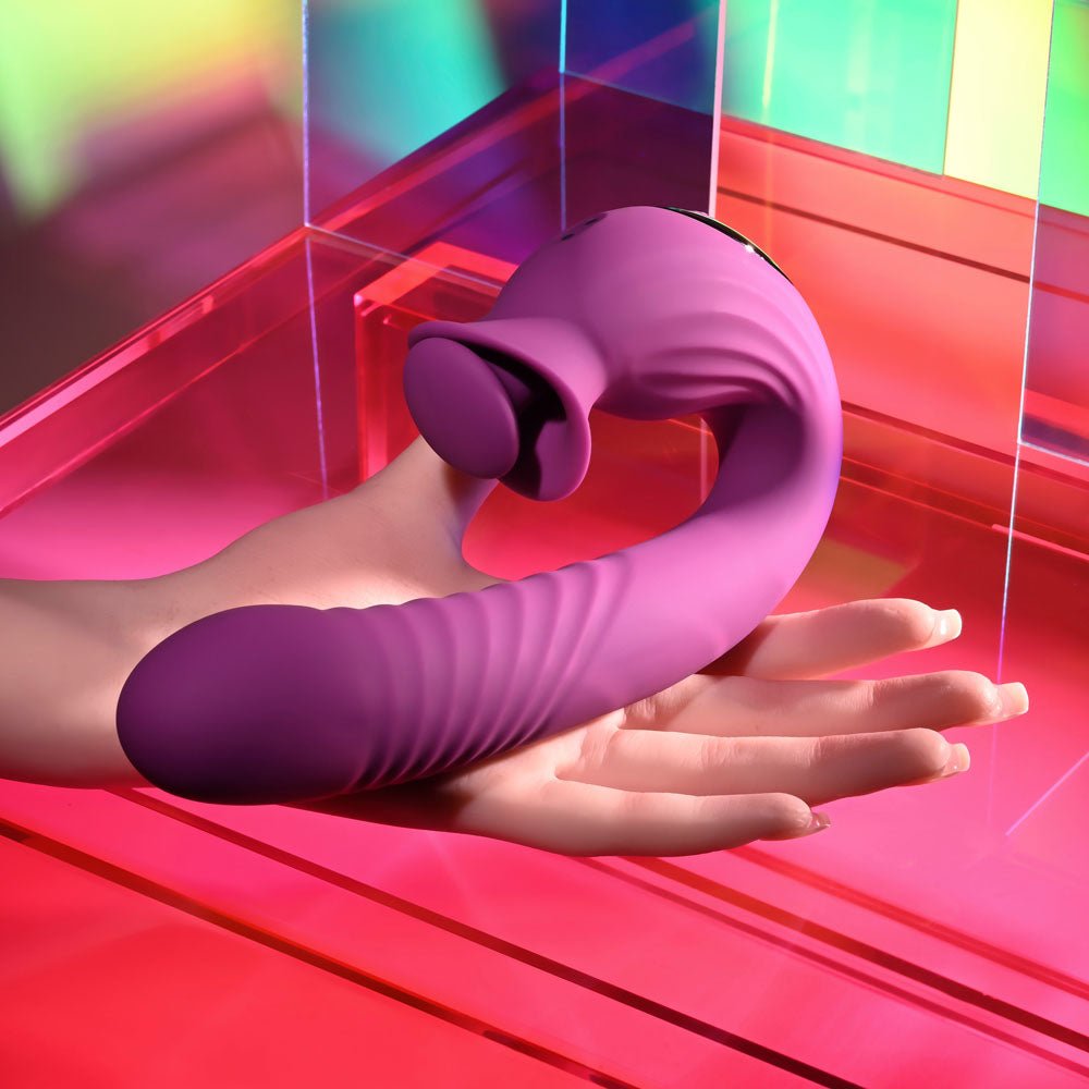 Evolved DEEP ECSTASY - Purple 16.5 cm USB Rechargeable Thrusting and Tapping Vibrator - Silk and Sin