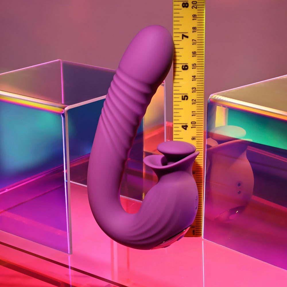 Evolved DEEP ECSTASY - Purple 16.5 cm USB Rechargeable Thrusting and Tapping Vibrator - Silk and Sin