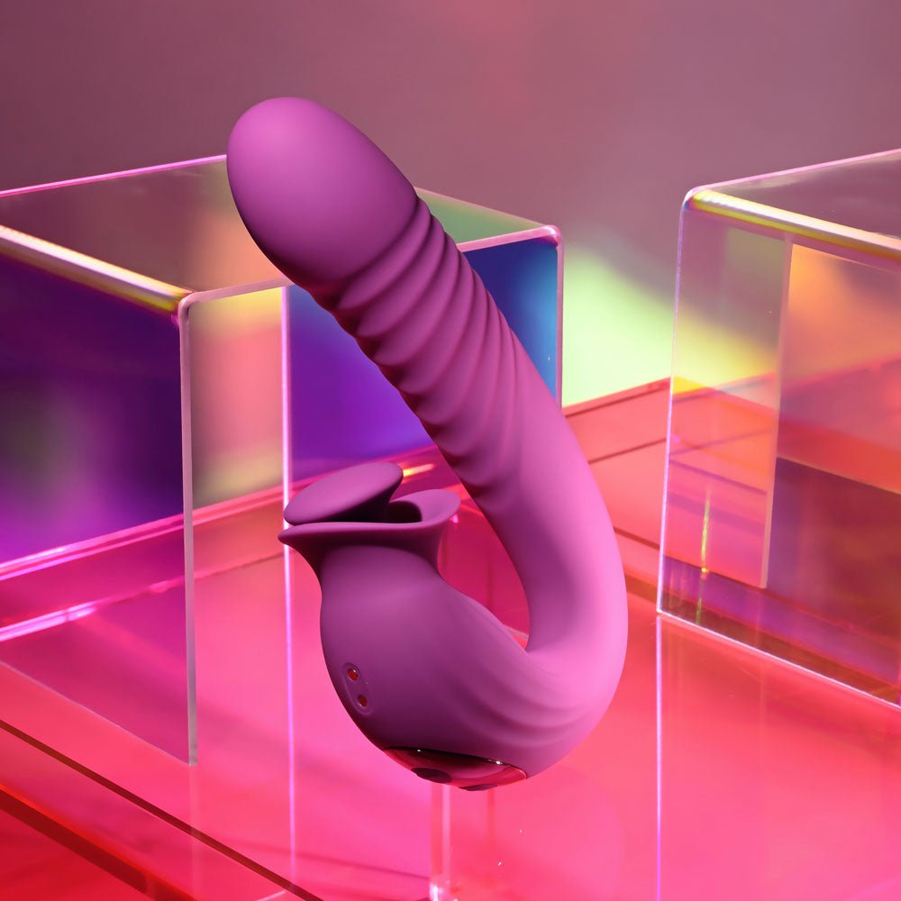 Evolved DEEP ECSTASY - Purple 16.5 cm USB Rechargeable Thrusting and Tapping Vibrator - Silk and Sin