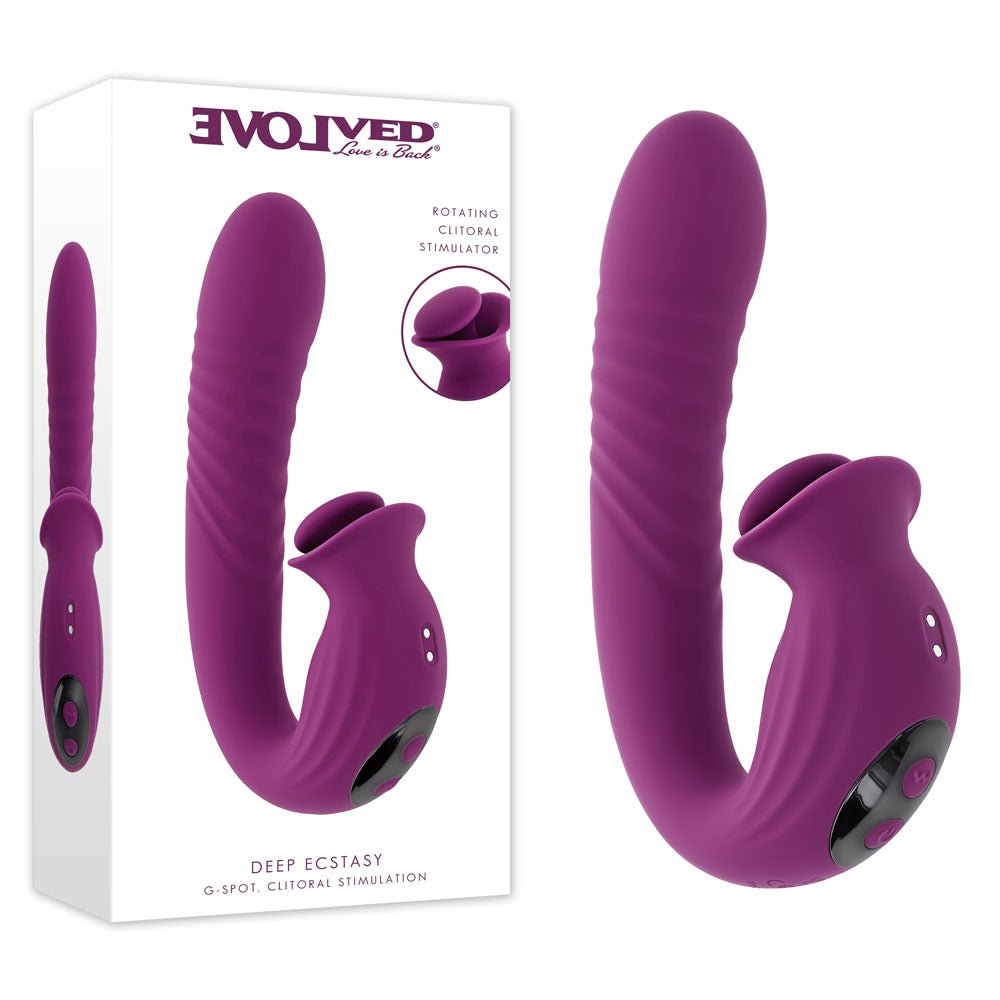 Evolved DEEP ECSTASY - Purple 16.5 cm USB Rechargeable Thrusting and Tapping Vibrator - Silk and Sin
