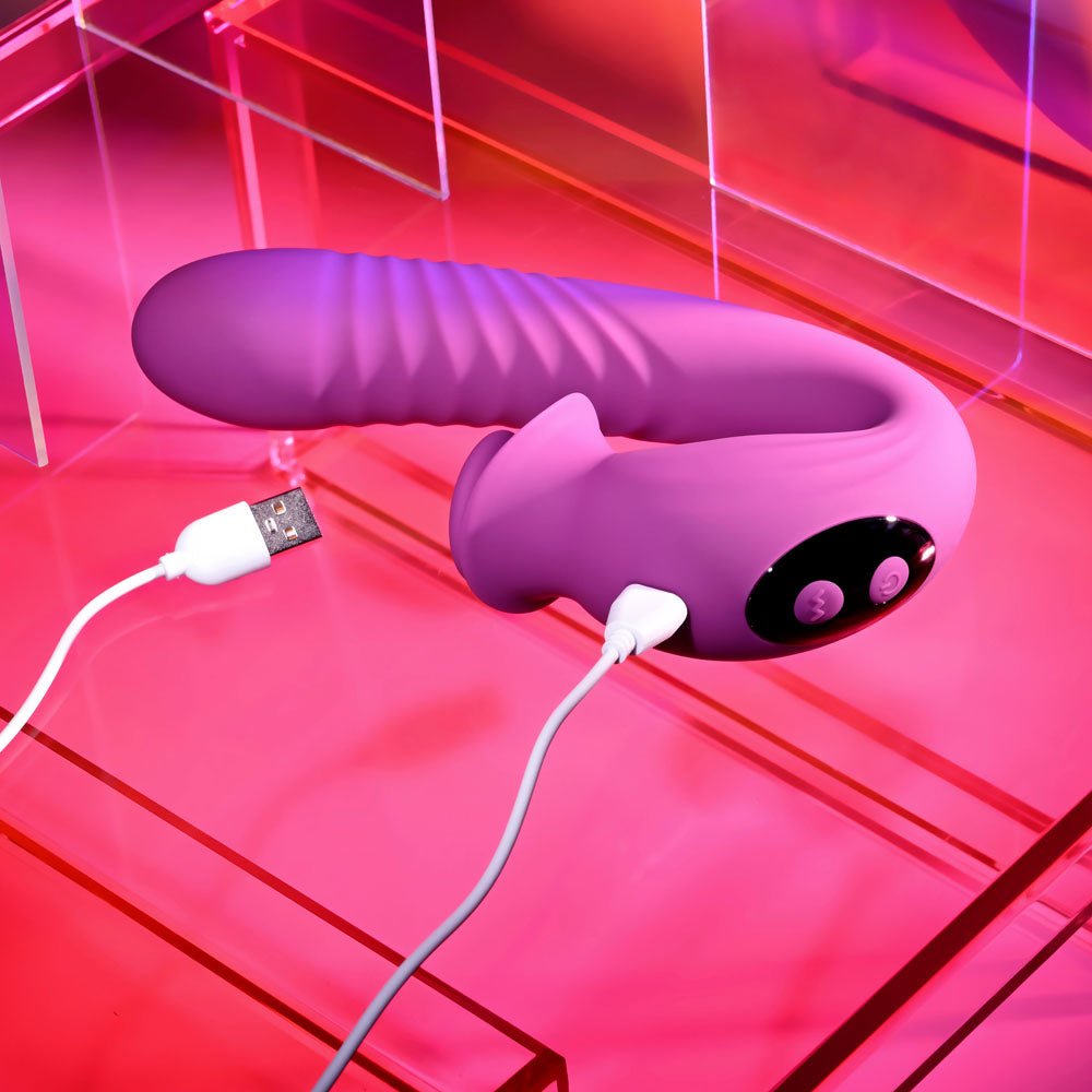 Evolved DEEP ECSTASY - Purple 16.5 cm USB Rechargeable Thrusting and Tapping Vibrator - Silk and Sin
