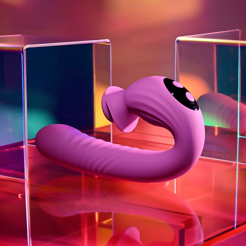 Evolved DEEP ECSTASY - Purple 16.5 cm USB Rechargeable Thrusting and Tapping Vibrator - Silk and Sin