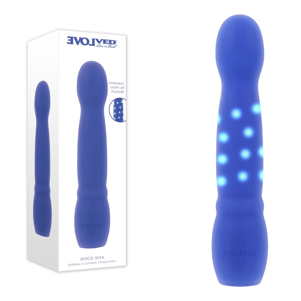 Evolved DISCO DIVA - Blue 20.9 cm USB Rechargeable Light Up Vibrator - Silk and Sin