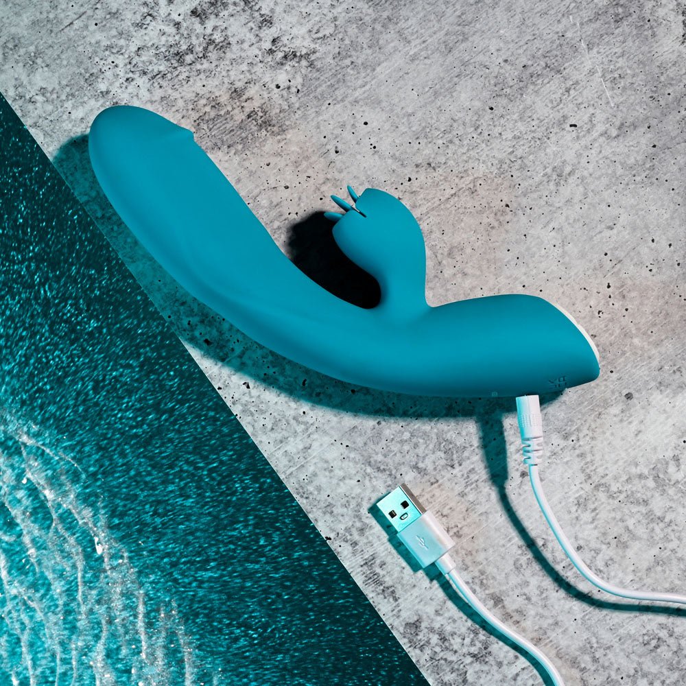 Evolved FIERCE FLICKER - Blue 19.5 cm USB Rechargeable Rabbit Flicker Vibrator - Silk and Sin