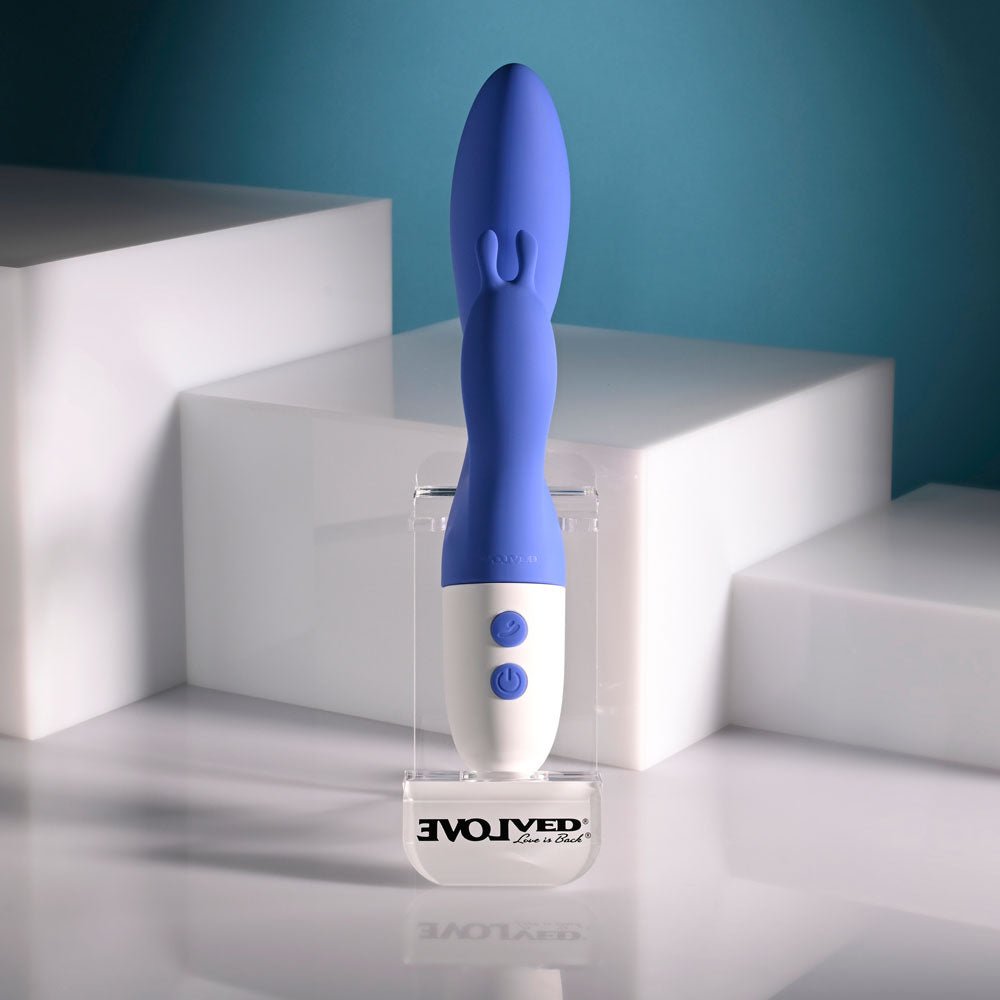 Evolved FUNNY BUNNY - Blue 20 cm USB Rechargeable Rabbit Vibrator - Silk and Sin