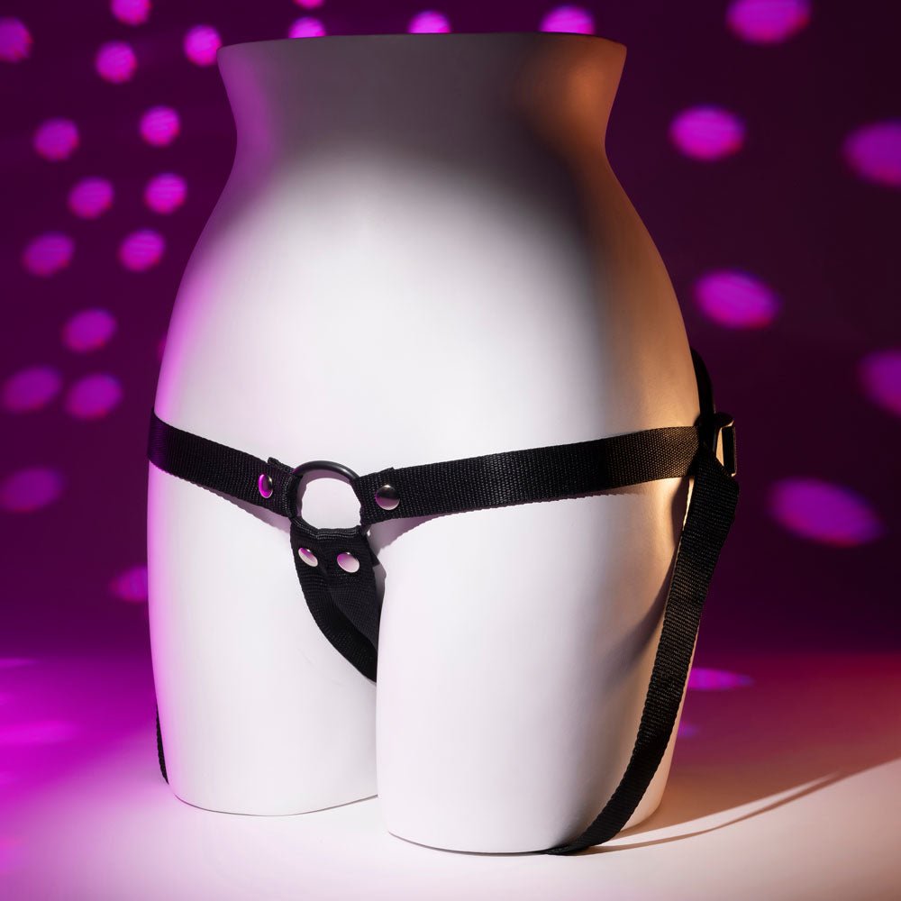 Evolved GIVING VIBES - Black 14.6 cm USB Rechargeable Vibrating Strap-On with Remote - Silk and Sin
