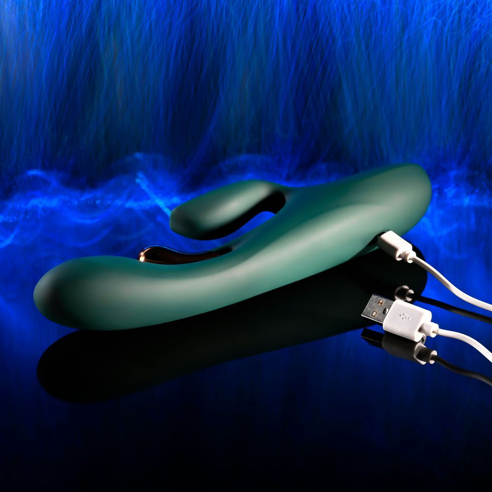 Evolved GOLDEN GODDESS - Green USB Rechargeable Rabbit Vibrator with G-Spot Flicker - Silk and Sin