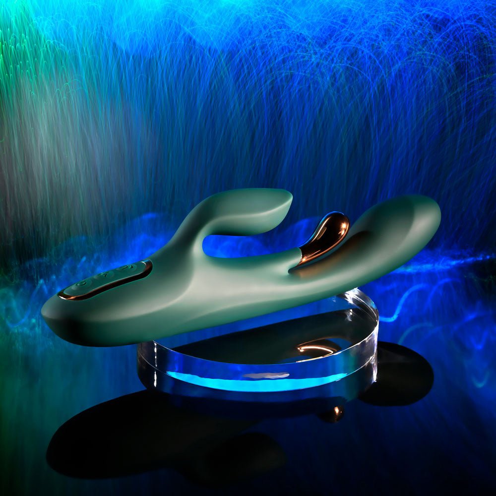 Evolved GOLDEN GODDESS - Green USB Rechargeable Rabbit Vibrator with G-Spot Flicker - Silk and Sin