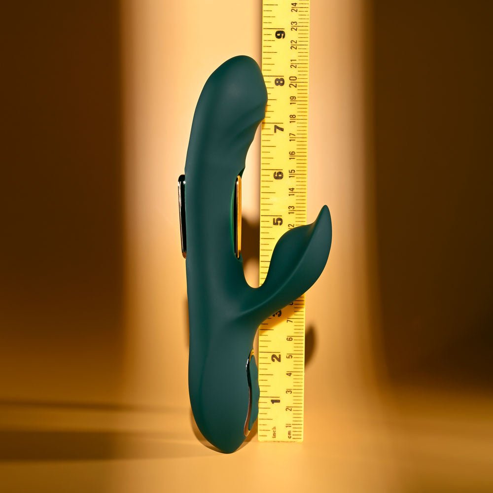 Evolved HEART OF GOLD - Green USB Rechargeable Rabbit Vibrator - silkandsin