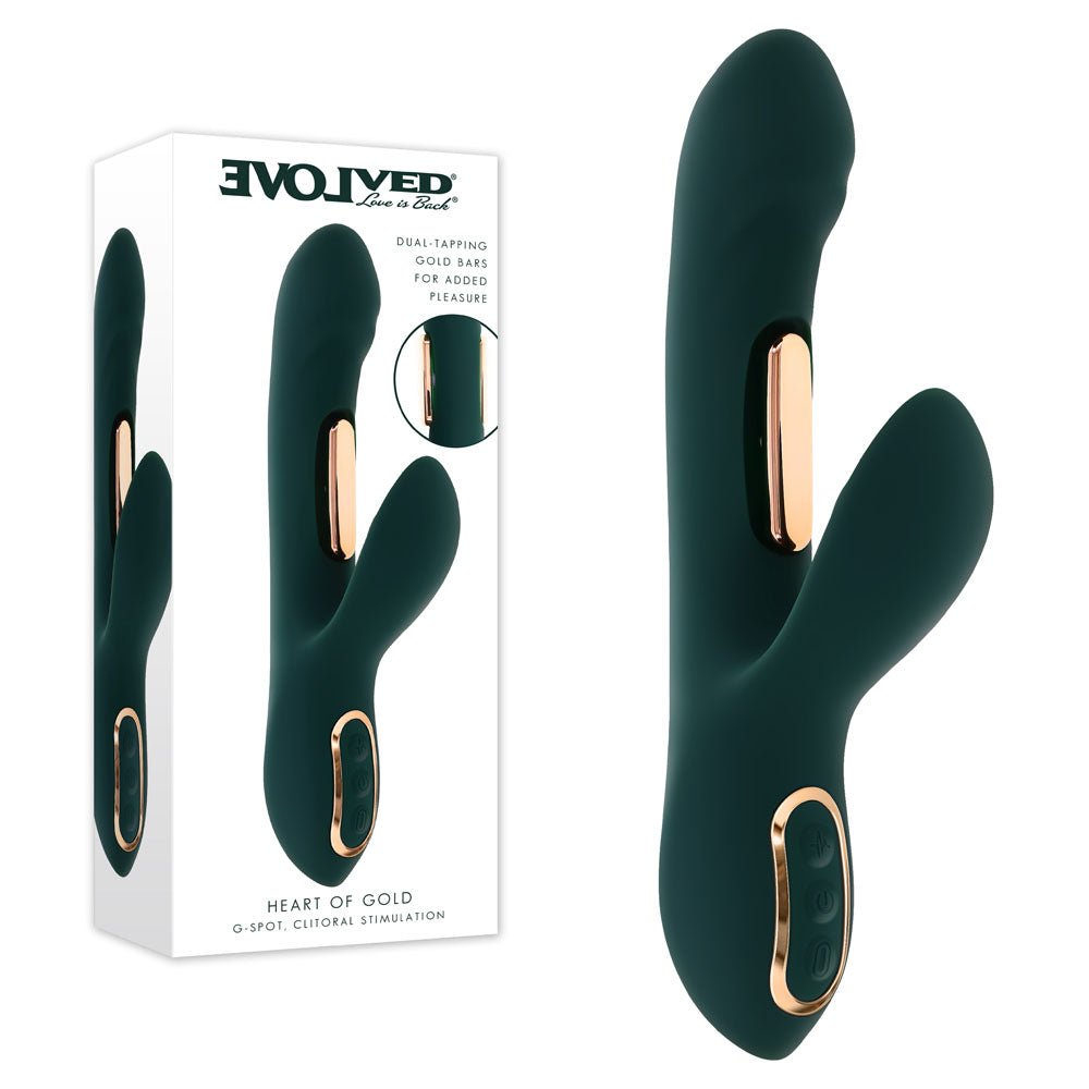 Evolved HEART OF GOLD - Green USB Rechargeable Rabbit Vibrator - silkandsin