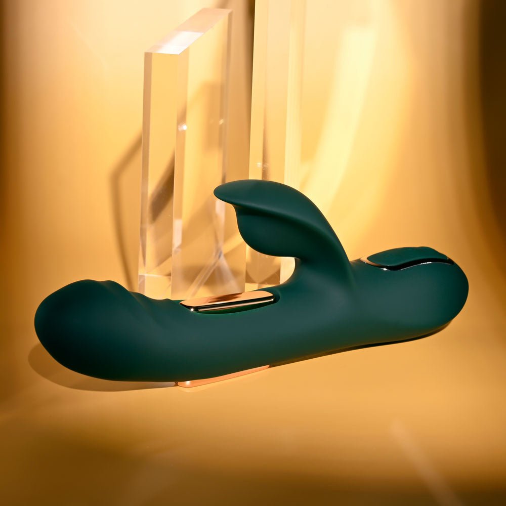 Evolved HEART OF GOLD - Green USB Rechargeable Rabbit Vibrator - silkandsin