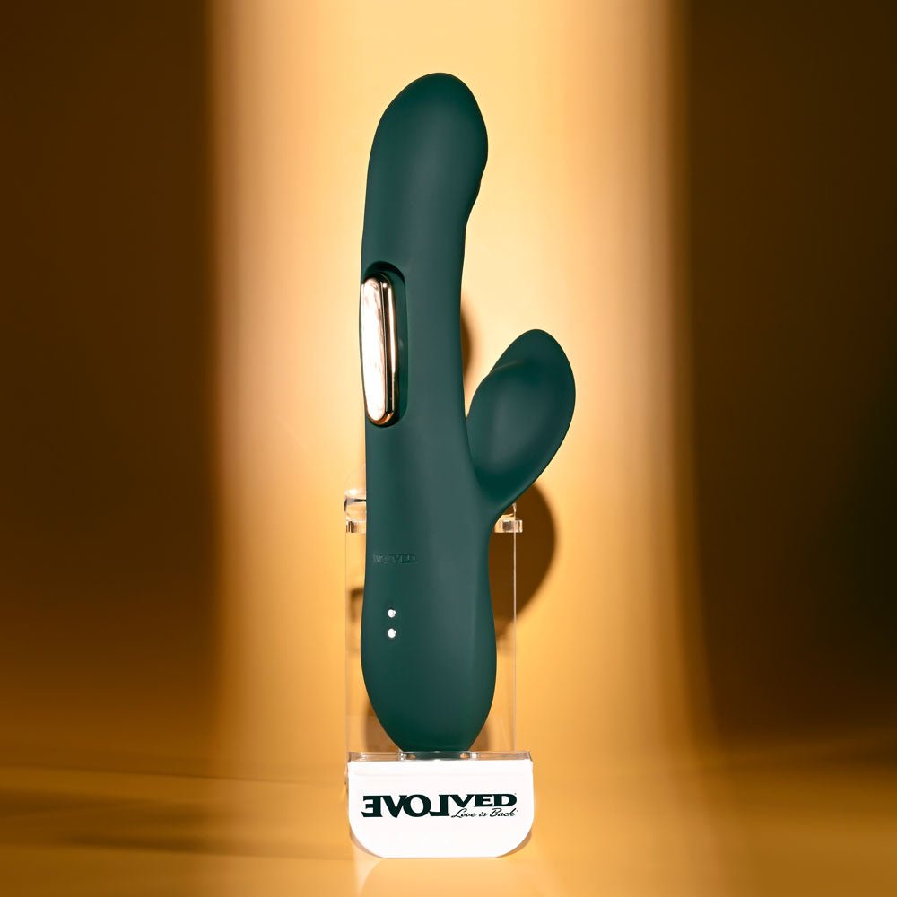 Evolved HEART OF GOLD - Green USB Rechargeable Rabbit Vibrator - silkandsin