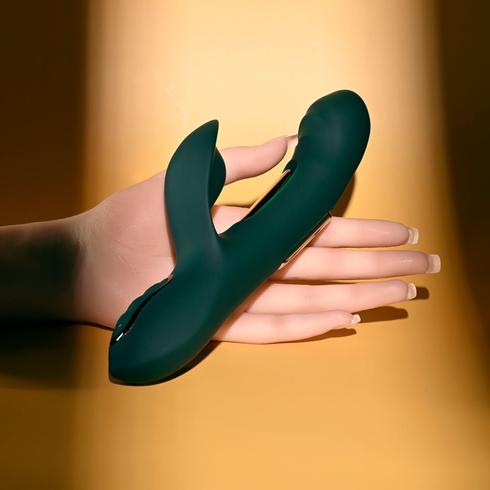 Evolved HEART OF GOLD - Green USB Rechargeable Rabbit Vibrator - silkandsin
