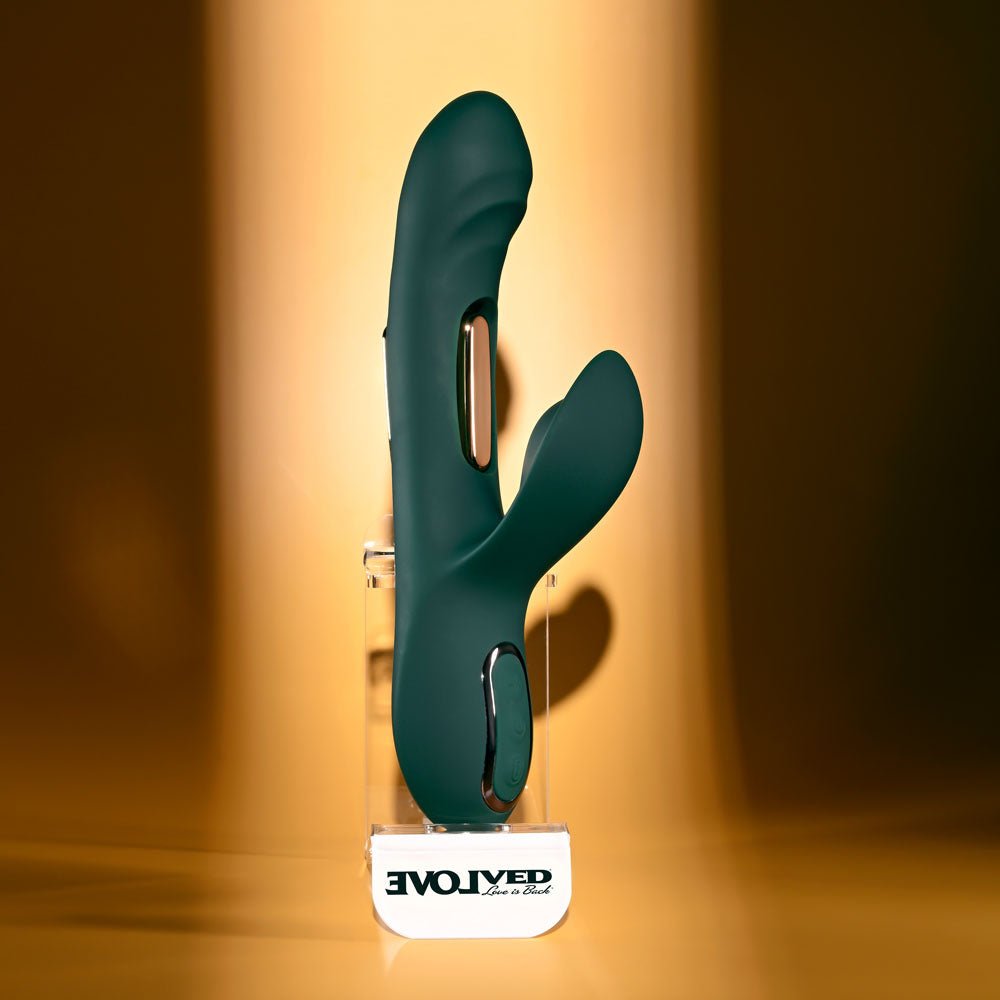 Evolved HEART OF GOLD - Green USB Rechargeable Rabbit Vibrator - silkandsin