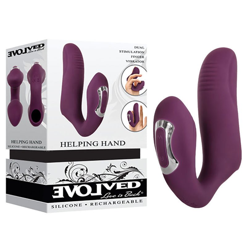 Evolved Helping Hand - Purple USB Rechargeable Dual Finger Stimulator - Silk and Sin