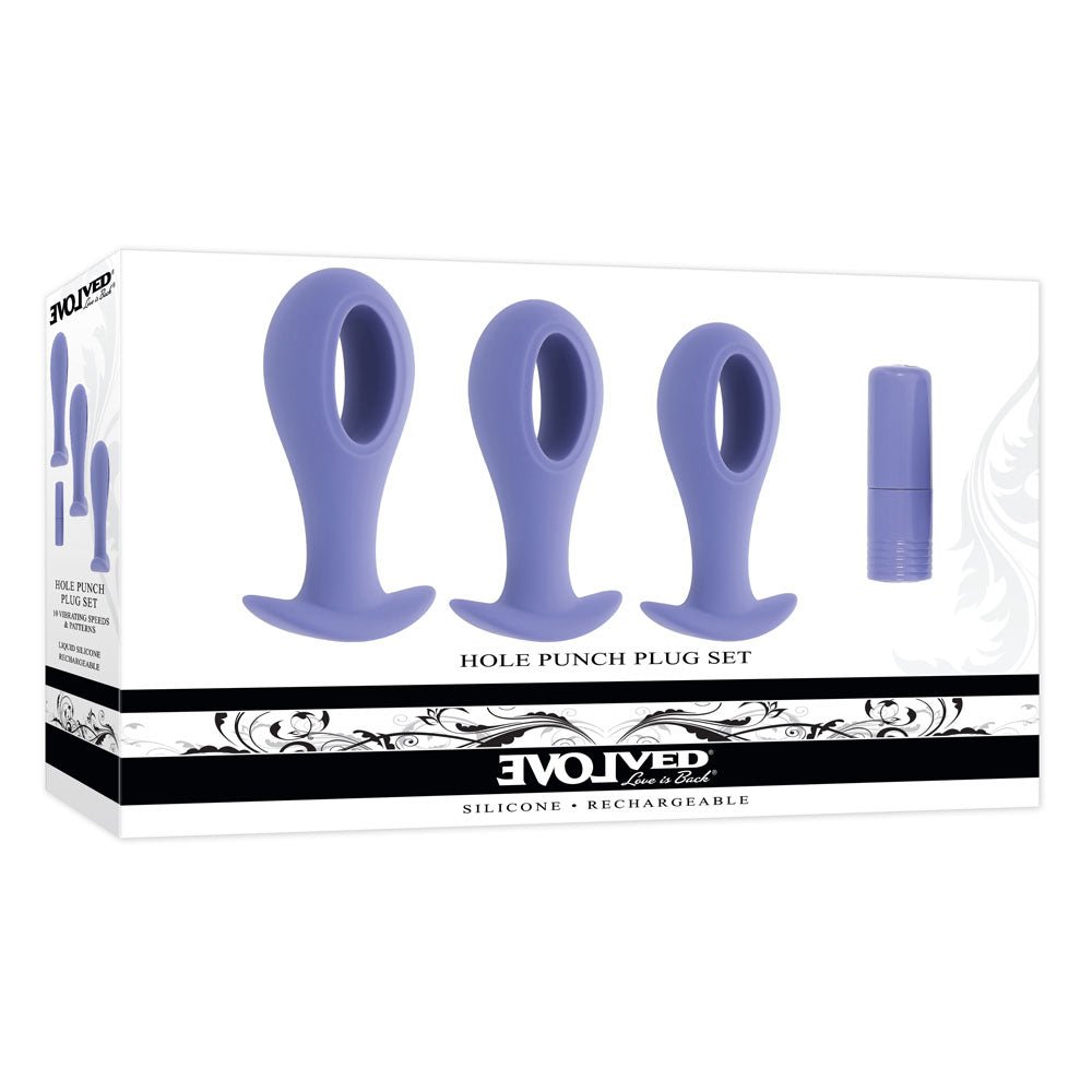 Evolved HOLE PUNCH PLUG SET - Purple Butt Plugs with Interchangeable Bullet - Set of 3 Sizes - Silk and Sin