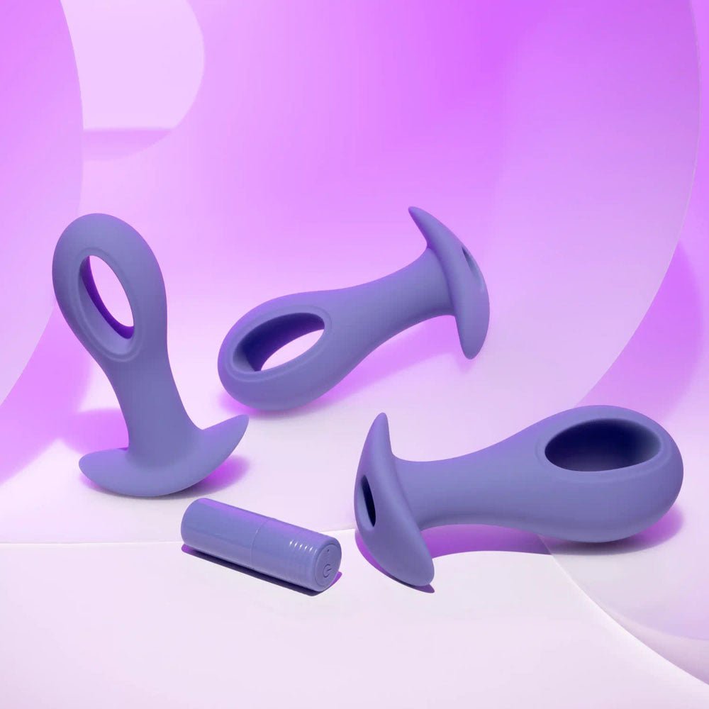 Evolved HOLE PUNCH PLUG SET - Purple Butt Plugs with Interchangeable Bullet - Set of 3 Sizes - Silk and Sin