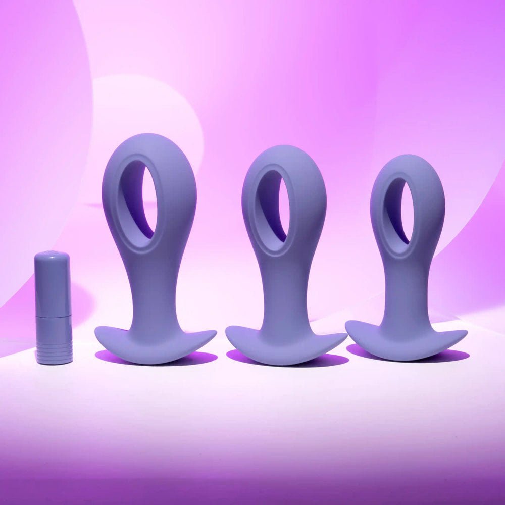 Evolved HOLE PUNCH PLUG SET - Purple Butt Plugs with Interchangeable Bullet - Set of 3 Sizes - Silk and Sin