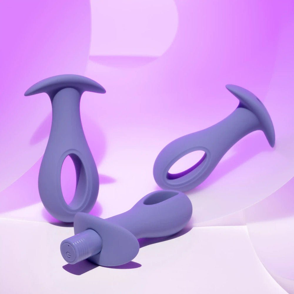 Evolved HOLE PUNCH PLUG SET - Purple Butt Plugs with Interchangeable Bullet - Set of 3 Sizes - Silk and Sin