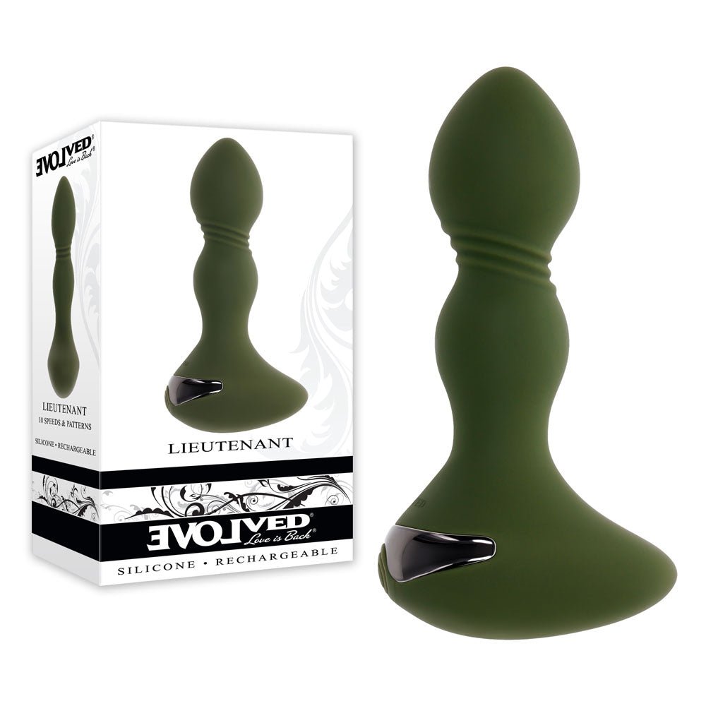 Evolved LIEUTENANT - Green 12.2 cm USB Rechargeable Vibrating Butt Plug - Silk and Sin