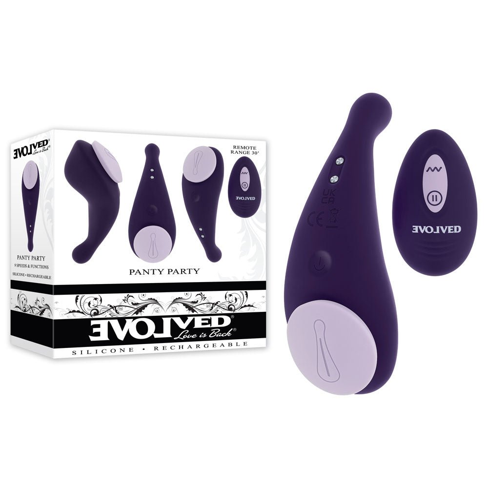 Evolved PANTY PARTY - Purple USB Rechargeable Panty Vibrator with Remote Control - Silk and Sin