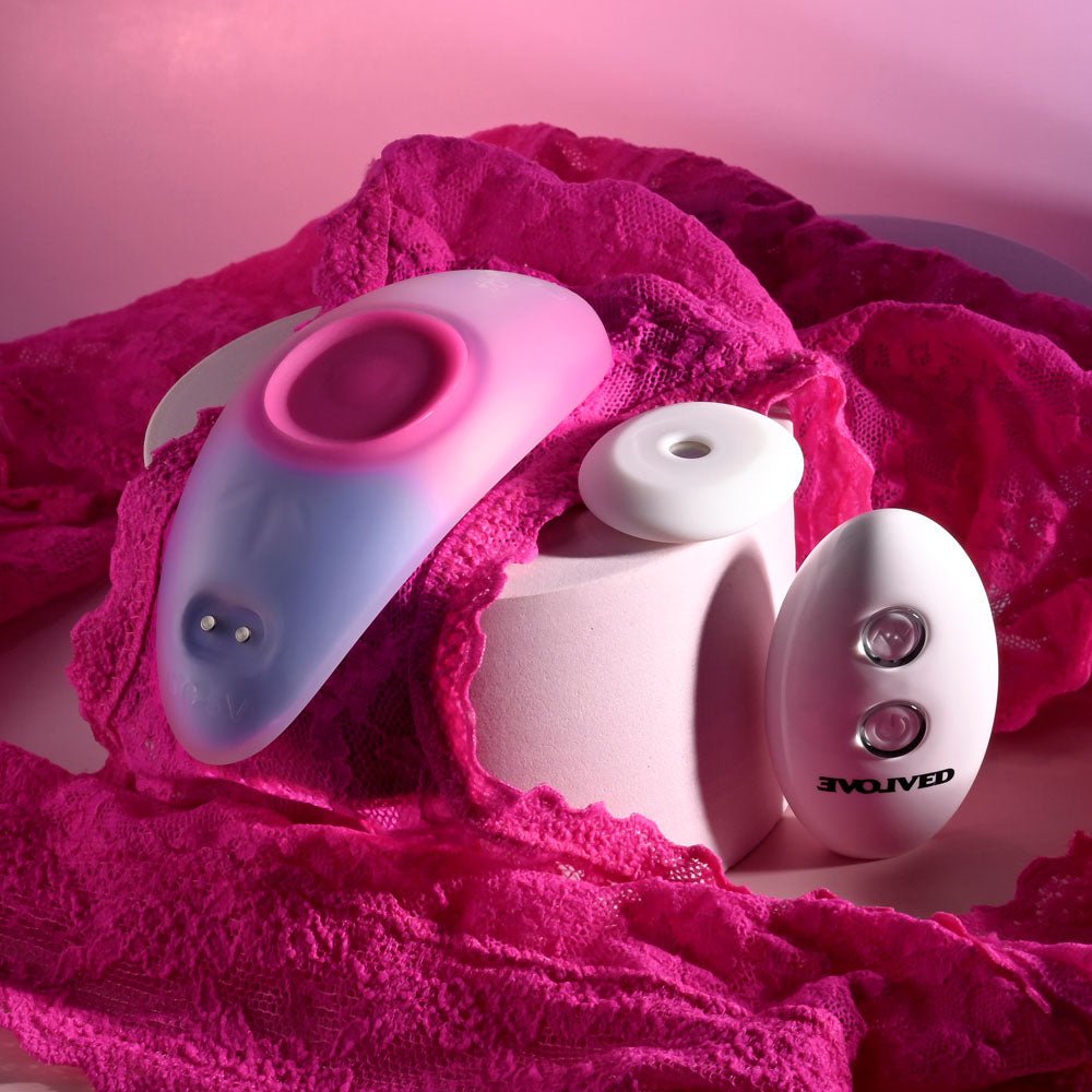 Evolved PARADISE PANTY - Pink/Purple USB Rechargeable Panty Vibrator with Remote Control - Silk and Sin